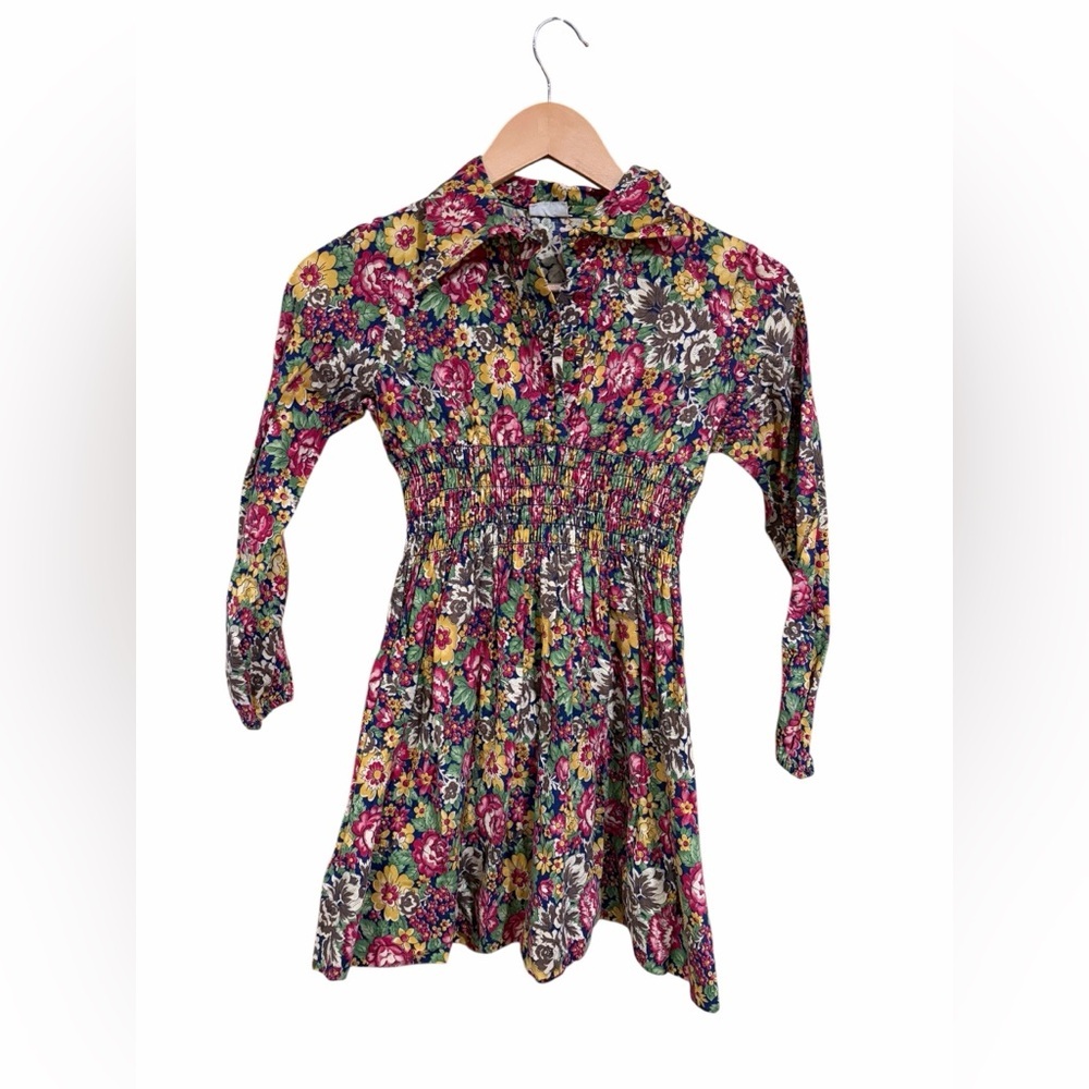 Vintage Floral Smocked Dress Girls 5/6 Cottagecore Prairie Long Sleeve